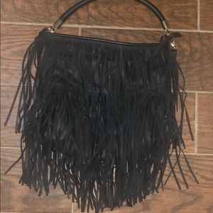 Black Leather Bag w/Leather Tassels